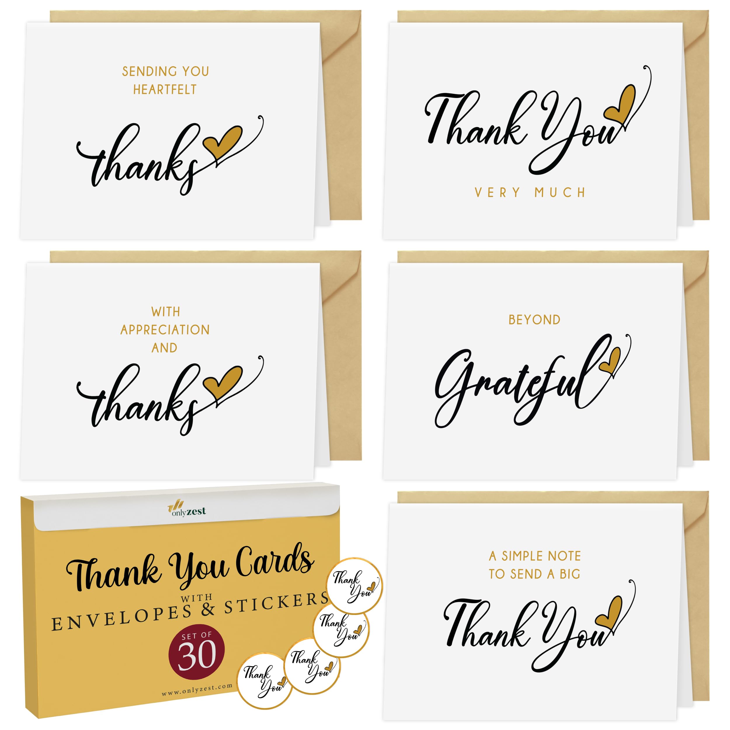 Amazon.com: Only Zest 30 Bulk Thank You Cards with Envelopes